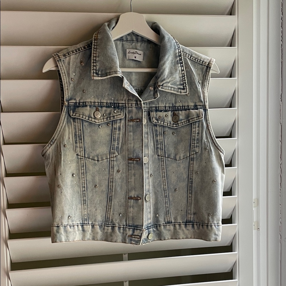 Studded Denim Sleeveless Button Down Shirt